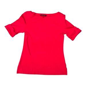 Lauren Ralph Lauren Womens Red Half Sleeve Stretch Knit Top M Tshirt Blouse